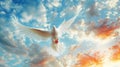 White Bird Flying in Cloudy Blue Sky Royalty Free Stock Photo