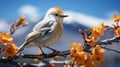 A white bird with orange beak sitting on a branch. Generative AI. Royalty Free Stock Photo