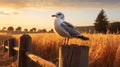 Golden Light: A Seagull\'s Serenity In The Australian Landscape Royalty Free Stock Photo