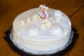 White birthday cake with candle number three Royalty Free Stock Photo