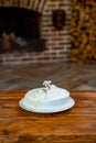 White birthday cake with candle number three Royalty Free Stock Photo