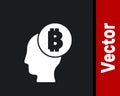 White Bitcoin think icon isolated on black background. Cryptocurrency head. Blockchain technology, digital money market Royalty Free Stock Photo