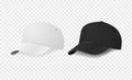 White and black baseball cap icon set. Design template closeup in vector. Mock-up for branding and advertise on