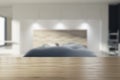 White and black bedroom, front view blurred Royalty Free Stock Photo