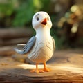 Charming Toy Seagull Standing Near Log - High Quality Wood Gull Figure Royalty Free Stock Photo