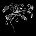 White black bird flowers ornament pattern vector illustration eps10 Royalty Free Stock Photo