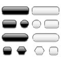 White and black buttons. Glass 3d icons with chrome frame Royalty Free Stock Photo