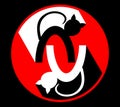 White and black cat mirror logotype, two cats silhouetten in circle red label, veterinary clinic emblem, pet shop signboard