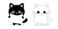 White black cat set holding placard blank sign paper with paws. Web banner template. Kitten with big eyes. Kawaii pet animal. Cute Royalty Free Stock Photo