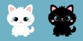 White and black cat set sitting. Kitten with blue eyes. Head face silhouette icon.Cute cartoon funny baby character. Funny kawaii Royalty Free Stock Photo
