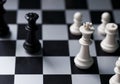 White and black chess figures on board. Chess game position. Black and white king. Royalty Free Stock Photo