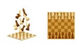 White and black chess pieces falling on wooden chessboard. Strategy sport board game vector illustration Royalty Free Stock Photo