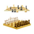 White and black chess pieces on wooden chessboard. Strategy sport board game vector illustration Royalty Free Stock Photo