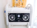 White black color peeling apparatus in beauty salon. Medical equipment, laser systems and devices for aesthetic medicine and