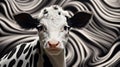 Whimsical Cow Portrait On Swirled Background - Mike Campau Inspired Royalty Free Stock Photo