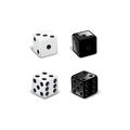 White and black cubes in different positions isolated on white. Dice gambling template. Vector illustration.