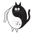 White and black cute funny cartoon cat. Yin Yang sign icon. Feng shui symbol. Isolated Flat design style Royalty Free Stock Photo