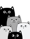 White black gray cat face head set. Cats kittens family. Cute cartoon funny character. Contour line doodle. Pet baby collection.