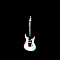 White Black Guitar Electric Musical Instrument Grudge Scratched Dirty Punk Style Print Culture Symbol Shape Graphic Red Green