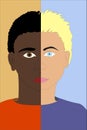 White and black guy. Stop racism. Illustration of guys.