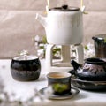 White and black handmade ceramic teapot for tea ceremony Royalty Free Stock Photo