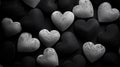 White and black heart shaped rocks on black background. Pile of white heart Royalty Free Stock Photo