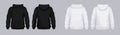 White black hoodie front back mockup. Fashionable template sweatshirt.