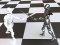 White and Black Knights Fighting on Chessboard