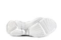 White and black leather sneakers. Casual women's style. White rubber soles. Isolated close-up on white background. Shoe Royalty Free Stock Photo