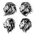 4 White and black Lion logos brand icon illustration Royalty Free Stock Photo