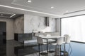 White and black marble loft kitchen corner, table Royalty Free Stock Photo