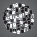 White and black mens clothing icons in circle