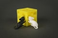 White and black mice eat a piece of cheese Royalty Free Stock Photo
