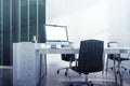 White black office corner, computer screen toned