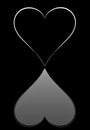 White and black opposite heart reflection isolated
