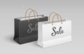 White and Black paper bag, Shopping sale, with rope handles, mock up design