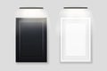 White and black photo frame backlit template. Empty realistic banner with led lamp on top