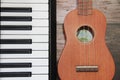 White black piano keys and guitar with a strings Royalty Free Stock Photo