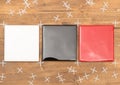 White, black, red ceramic tiles on a wooden table background Royalty Free Stock Photo