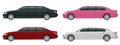 White, black, red, pink limousines isolated on white. Template limousine icon vector. Premium people transportation Royalty Free Stock Photo