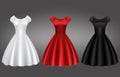 White, black and red retro woman cocktail dress