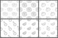 White and black seamless pattern set. Vector background. Heart, flower, watermelon; fruit; berry; strawberry; vegetable; pear; Royalty Free Stock Photo