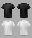 White and black t-shirt mockup. Sport blank shirt template front and back view, men and women clothes for fashion print