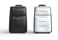 White and black travel baggage suitcases on white background