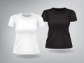 White and black woman T-shirts with short sleeves mock up, place for print