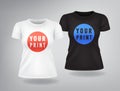 White and black woman T-shirts with short sleeves mock up, place for print