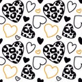 White, black, yellow hearts. Leopard print. Valentine\'s Day.