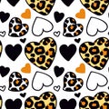 White, black, yellow hearts. Leopard print. Valentine\'s Day.