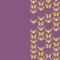 White black yellow orange butterfly cicadas sketch, lilac violet background. simple art. Can be used for Card banner template,