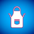 White Blacksmith apron icon isolated on blue background. Protective clothing and tool worker. Vector